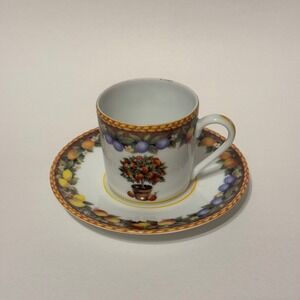 Limoges France M.P. Samie Espresso Cup and Saucer Set Fruit Citrus Tree